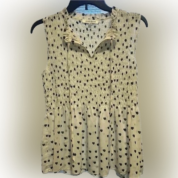 Rose & Olive Sheer Cream Heart Print Babydoll Top - Women's Small - Picture 2 of 8